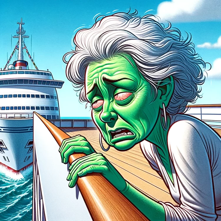 Woman seasick on cruise ship